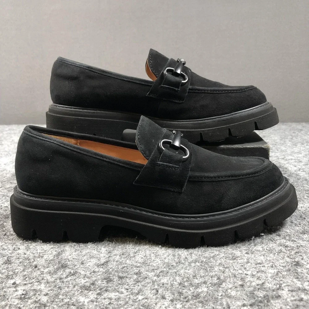 Sofft Loafers Womens 10 Black Leather Slip On Lug Sole Buckle Comfort Shoes